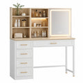 Toeletta rettangolare con specchio LED cassetti e ripiani in MDF bianco e rovere 120 x 40 x 135 cm