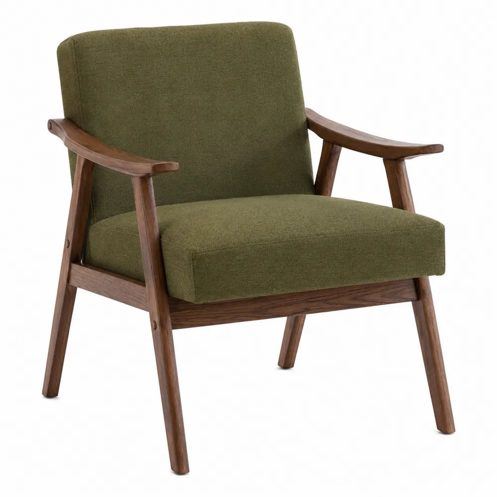 Poltrona con braccioli in legno massello di faggio rivestimento in tessuto poliestere verde schienale imbottito 75 x 80 x 85 cm