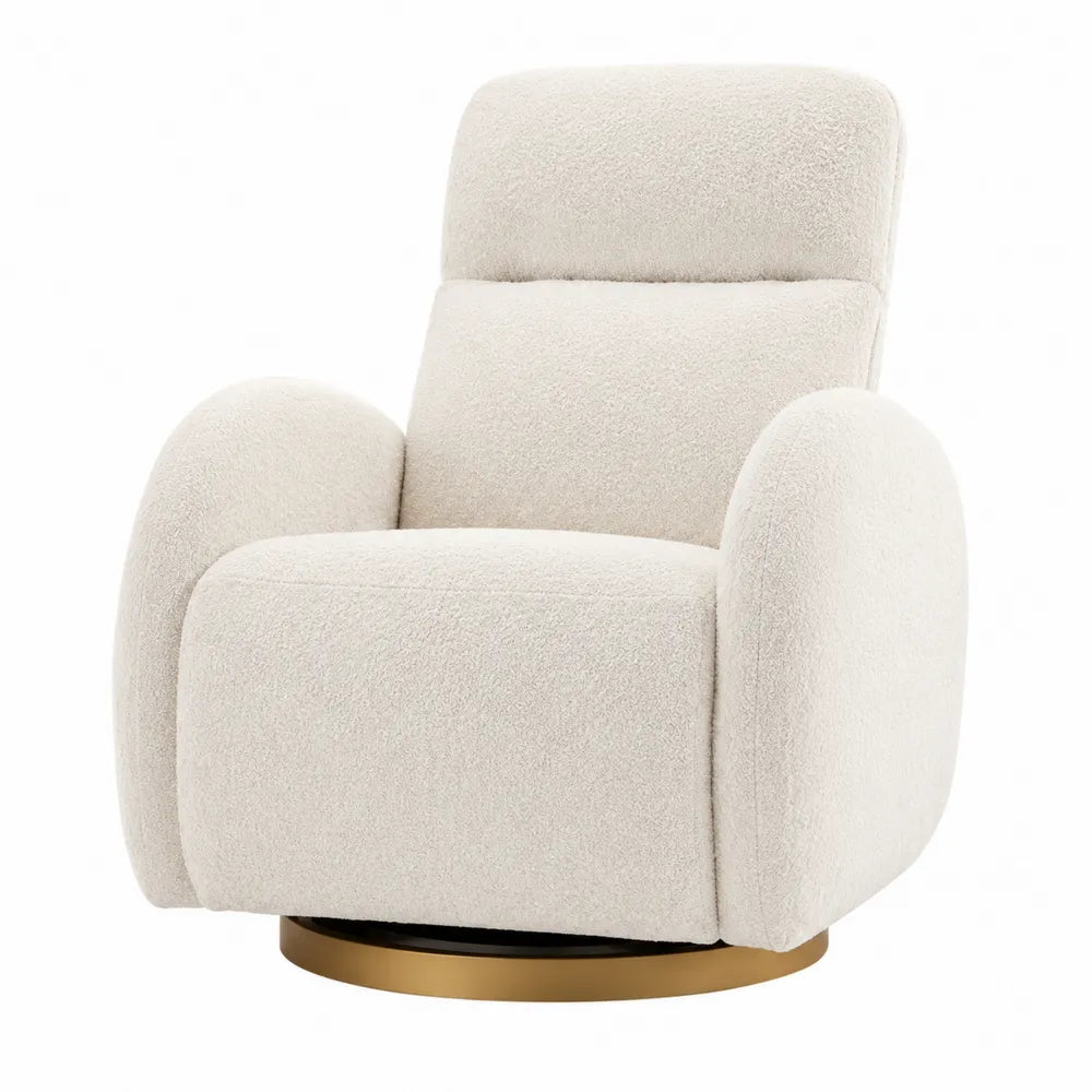 Poltrona girevole 80 x 75 x 78 cm in tessuto bouclé beige con base in metallo dorato struttura imbottita e braccioli integrati