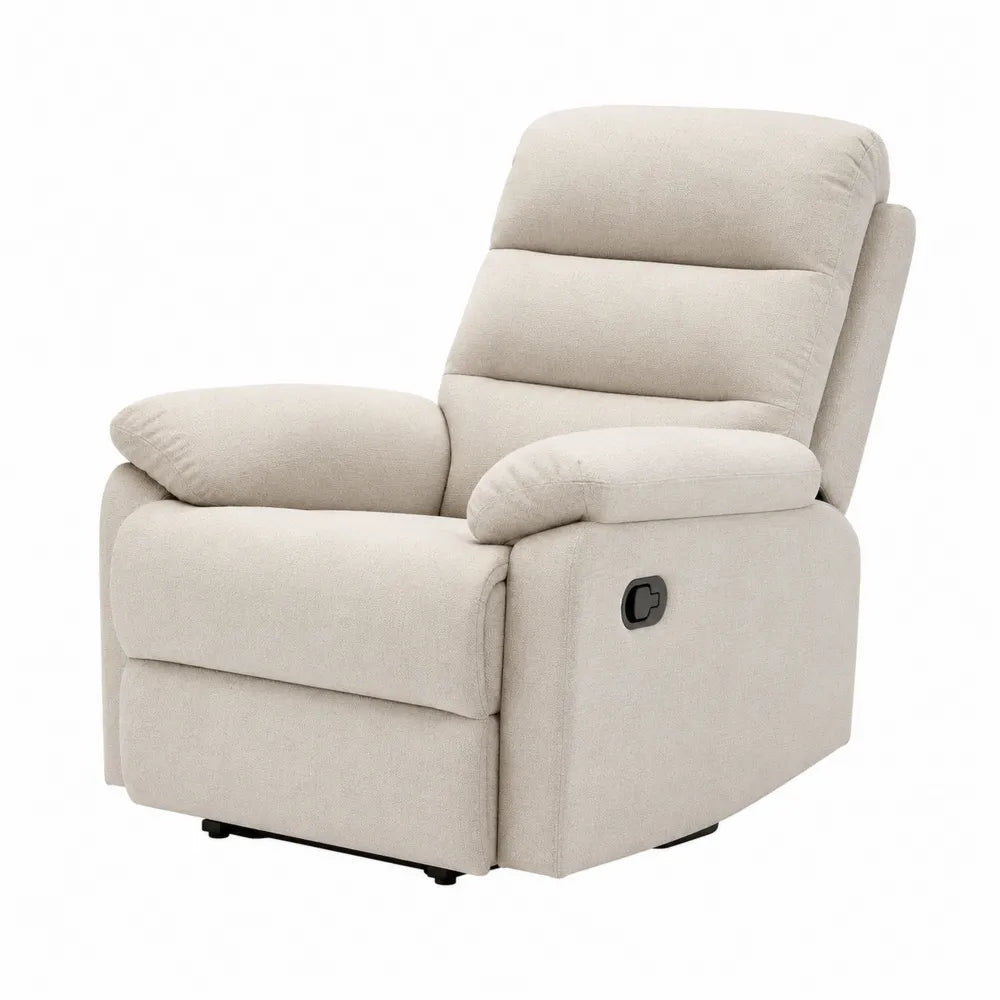 Poltrona reclinabile manuale in tessuto poliestere beige con leva laterale e poggiapiedi 85 x 90 x 100 cm
