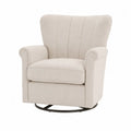Poltrona girevole imbottita in tessuto bouclé beige con base ad anello in acciaio nero 80 x 75 x 78 cm