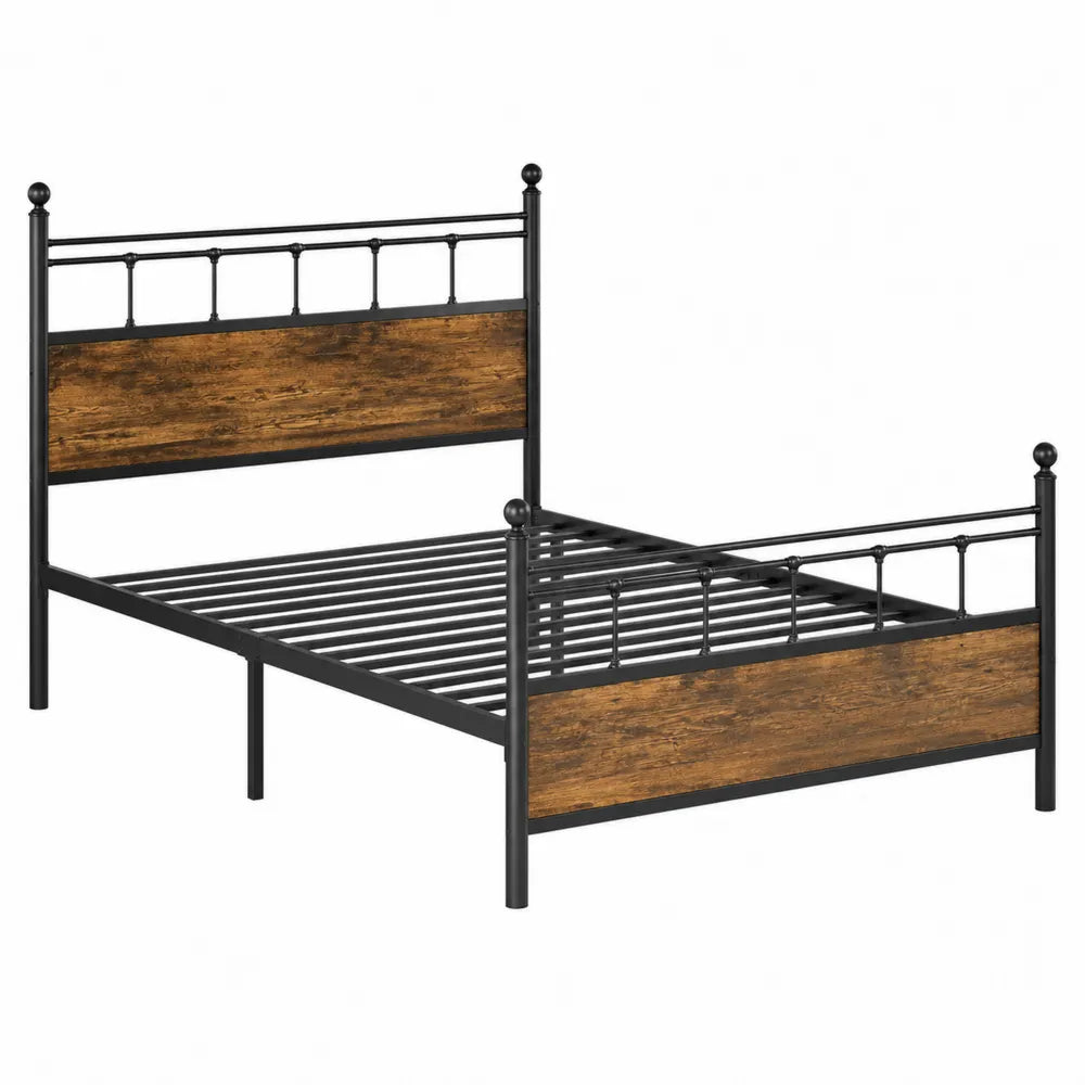 Letto matrimoniale rettangolare in acciaio nero e truciolato marrone effetto legno 160 x 200 cm