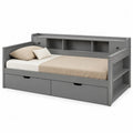 Letto singolo rettangolare con cassetti e vani in legno di pino grigio 90 x 200 cm