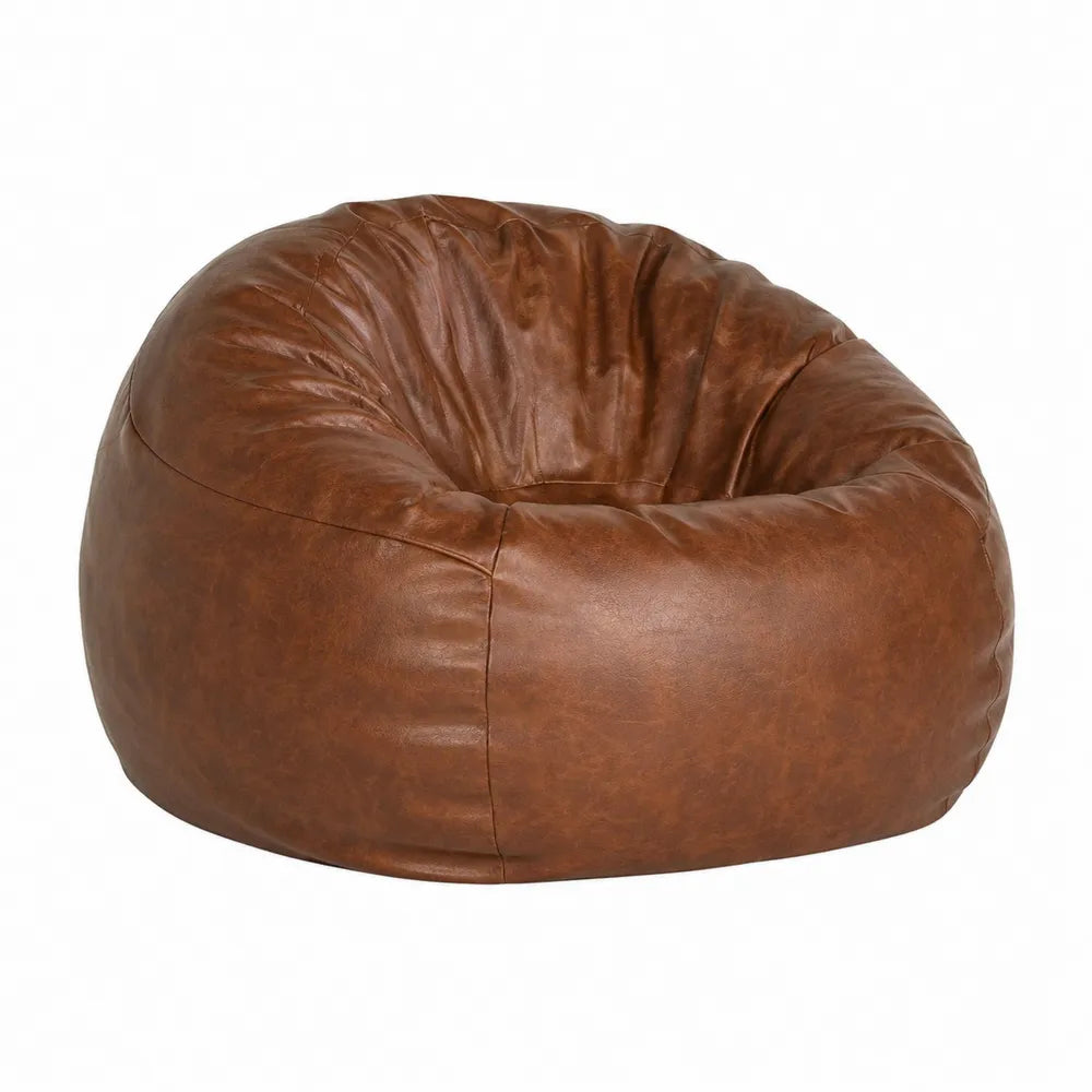 Pouf sacco in ecopelle PU marrone imbottitura EPS forma rotonda 95 x 95 x 70 cm