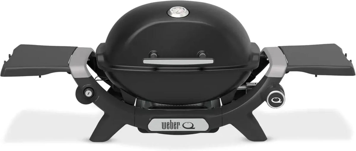 Weber Q 1200N Barbecue a Gas con Ripiani Laterali, Griglia Compatta per Campeggio, Terrazze e Balconi, con Bruciatore ad Alte Prestazioni, Griglie in Ghisa Smaltata e Accensione Elettronica, Nero