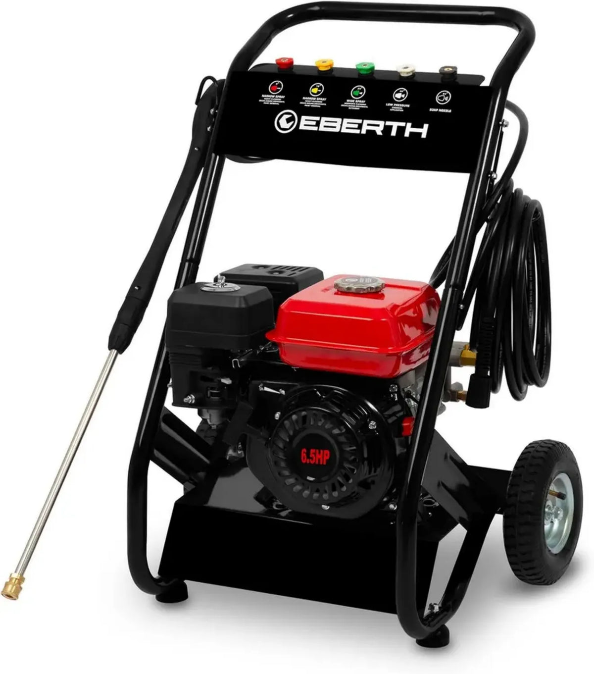 Idropulitrice a Benzina EBERTH 6,5CV, 210 Bar, 5 Ugelli, Tubo 8m, 12L/min