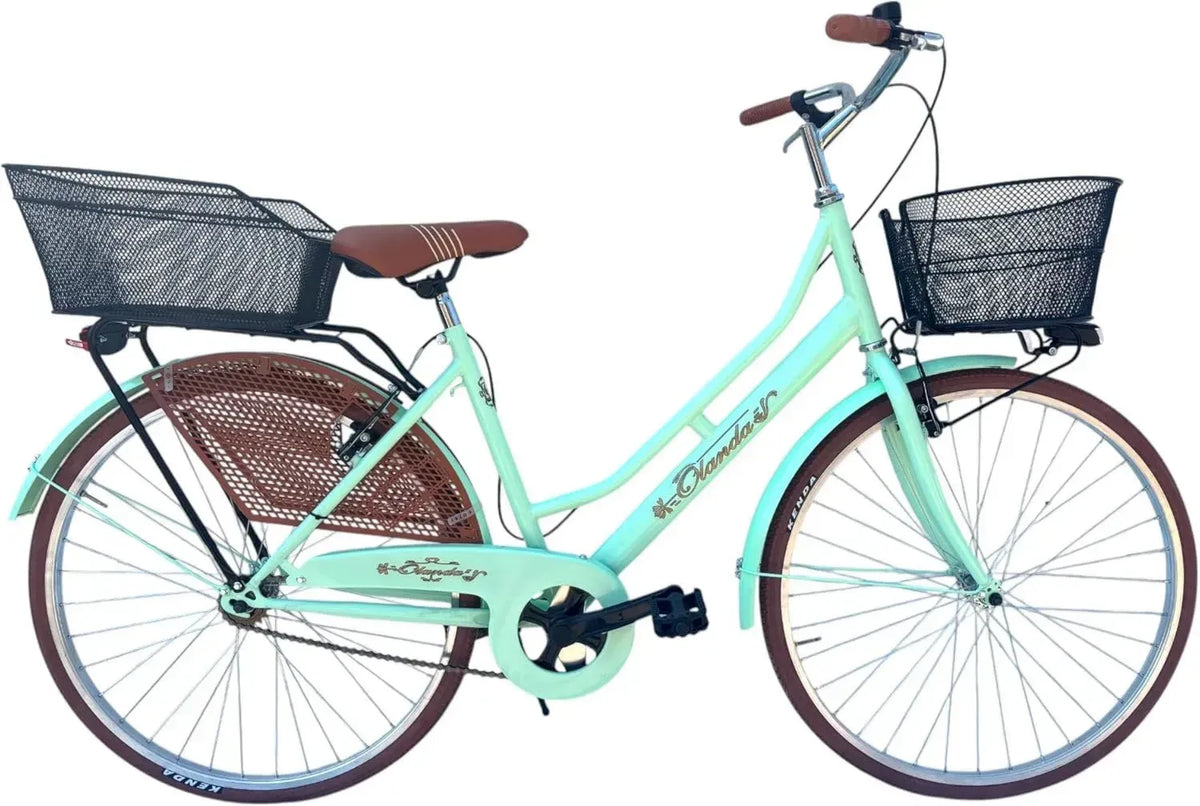 Bicicletta Vintage Olandese da Donna con Cestino, Ruote 26 Pollici, Colore Turchese