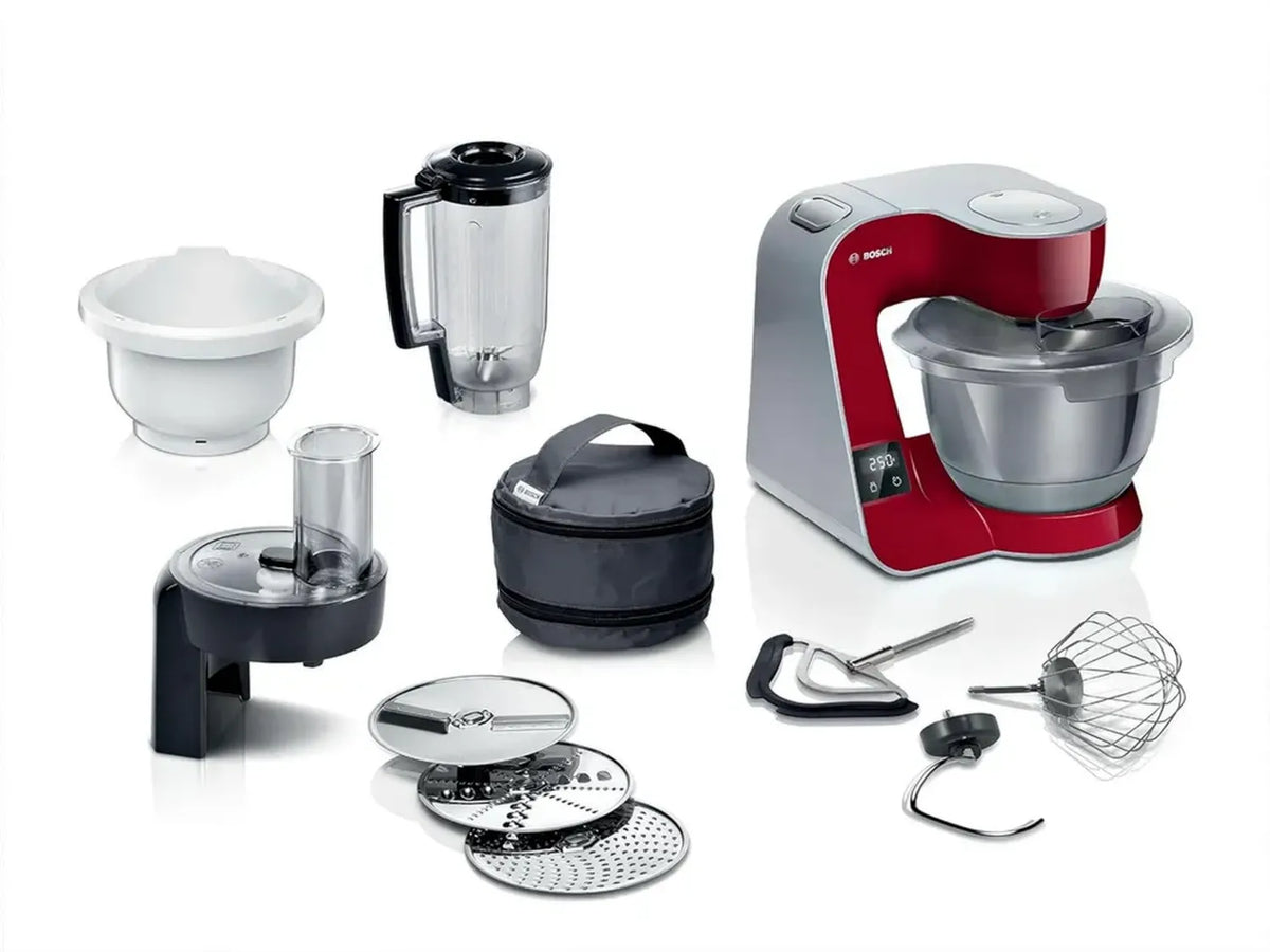 Bosch MUM5 Robot da Cucina, 1000 W, Bilancia Integrata, Set Miscelazione, Rosso/Argento