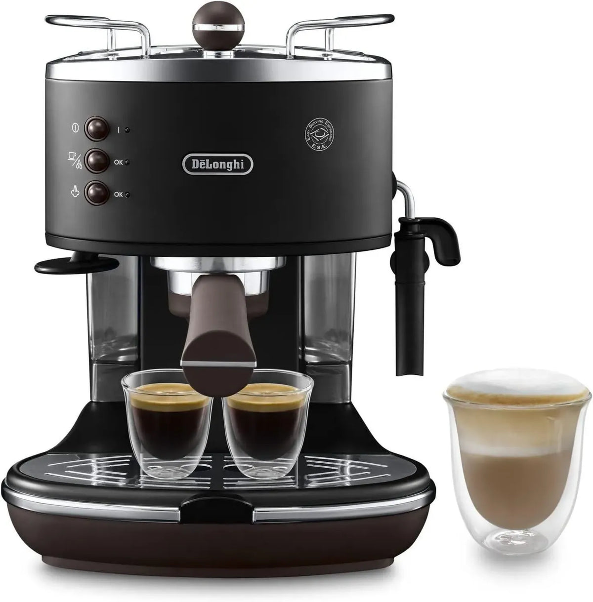 De'Longhi Icona Vintage ECOV311.BK Macchina Espresso Manuale e Cappuccino, Compatibile Polvere e Cialde E.S.E., 1100W, Colore Nero