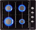 Piano cottura a gas PremierTech 60 cm, 4 fuochi, acciaio inox e smaltato nero, compatibile metano e GPL
