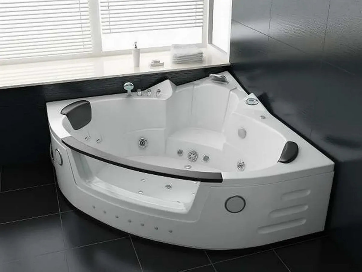 Vasca Idromassaggio Whirlpool 140x140 cm per 2 Persone con 14 Idrogetti, 8 Airjet, LED Multicolore, Audio Bluetooth e Ozono