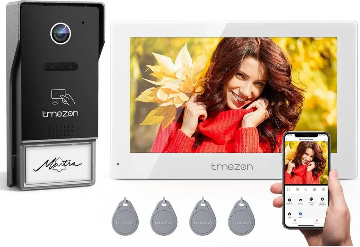 Videocitofono Smart Wifi TMEZON Y73, Display 7'' TFT LCD, Campanello con Telecamera 1080P, Sblocco APP/RFID, Rilevamento Movimento