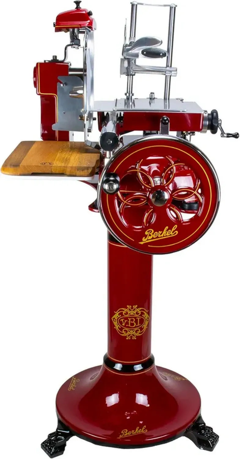 Affettatrice Berkel Volano B3 Decorata con Fiori, Base Rossa e Tagliere in Legno