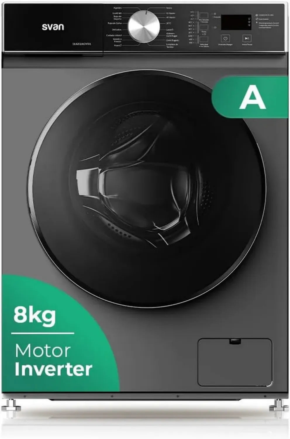 Lavatrice a Carica Frontale 8 Kg Inox Svan SL8202AIDVBX, 1200 RPM, Motore Inverter, 16 Programmi, Funzione Stop&Go, Classe Energetica A