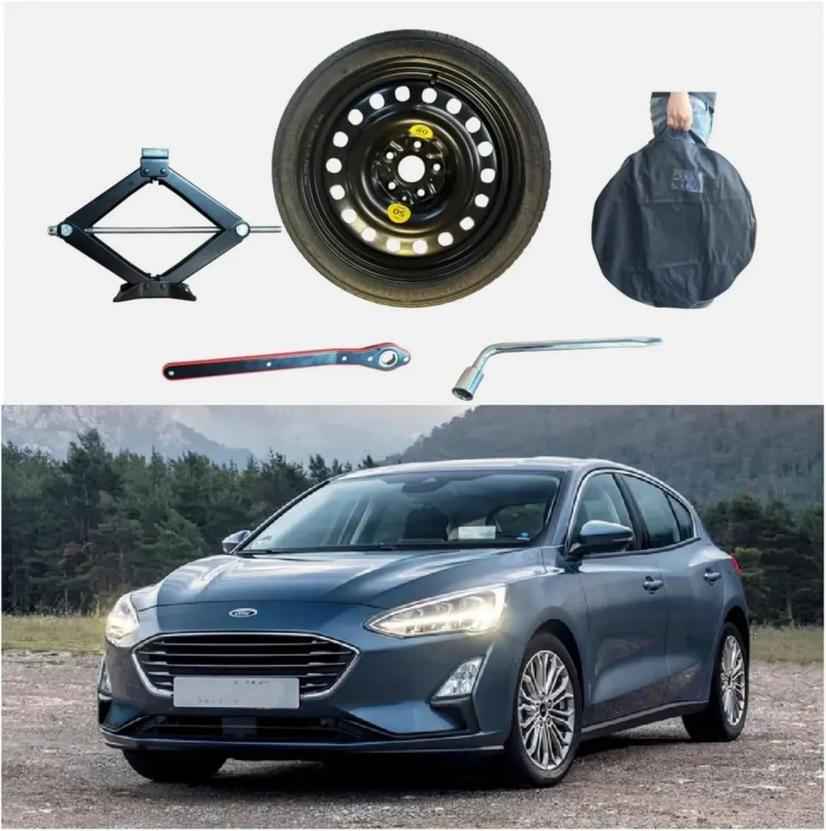 Set Ruota di Scorta 17' per Ford Focus con Cric e Accessori