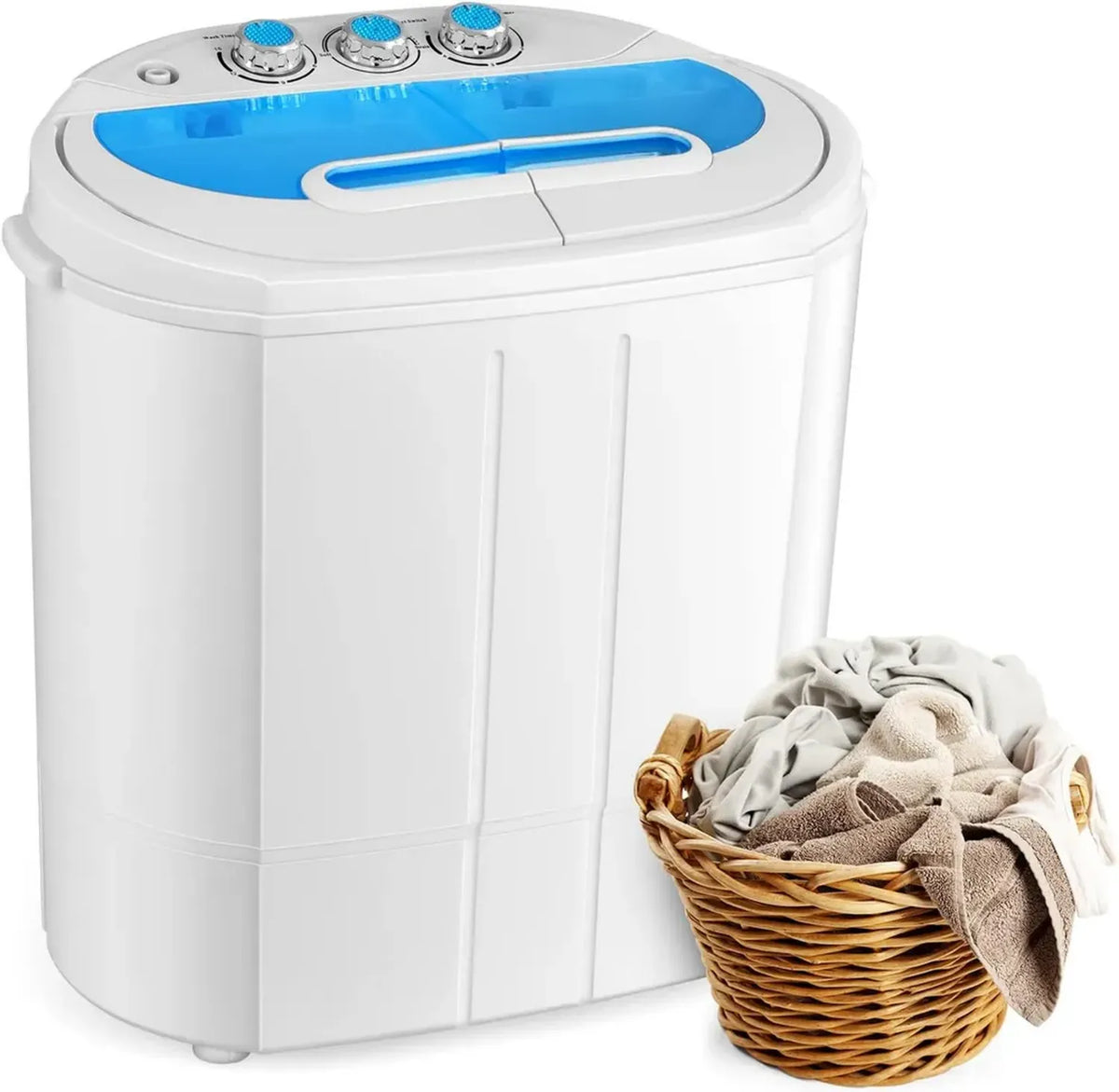 Lavatrice Portatile Compatta Mini, Doppia Vasca, Bianco e Azzurro Cielo