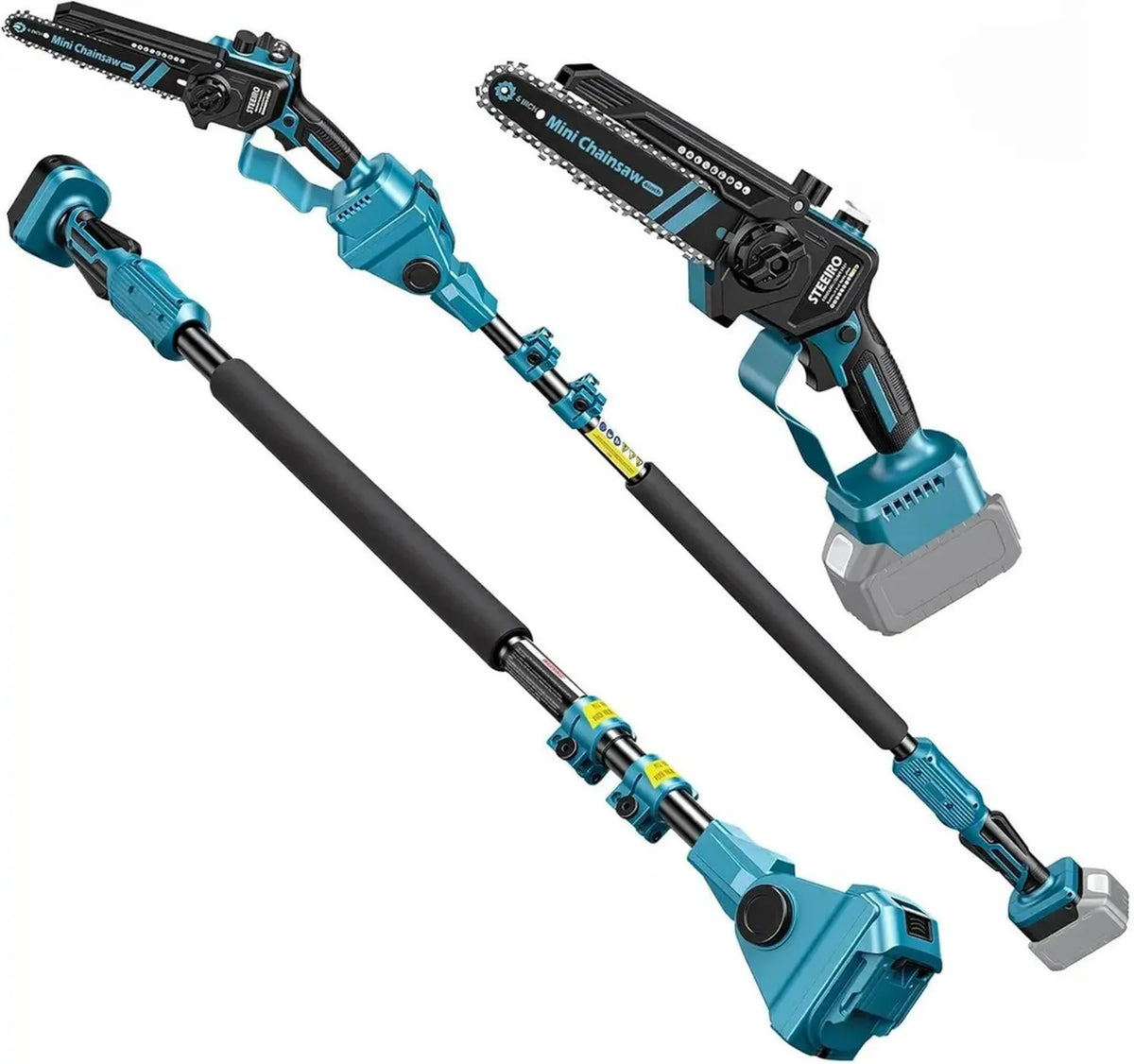 Motosega Mini a Batteria 3 in 1 con Asta Telescopica, Compatibile con Batteria 18V per Mancini, Ideale per Giardinaggio
