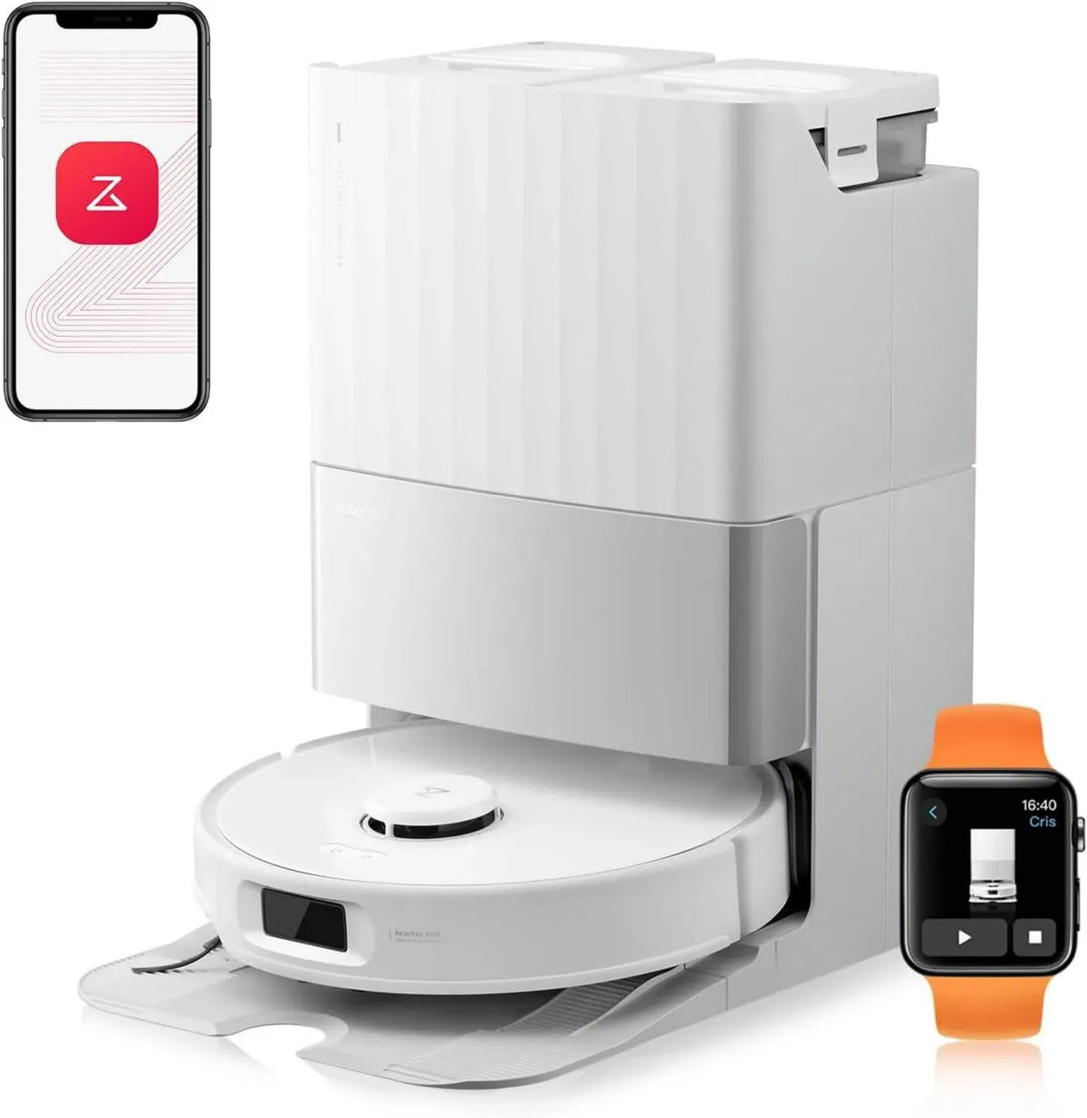 Robot Aspirapolvere e Lavapavimenti Roborock Qrevo Edge S5A, 18500 Pa, Anti-Grovigli, Spazzola DuoDivide e FlexiArm, Lavaggio Acqua Calda, Autopulizia, Bianco