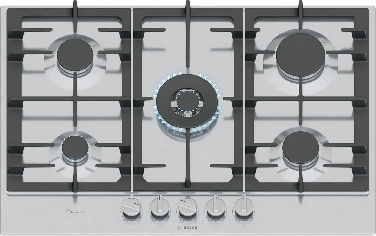 Bosch Serie 6 Piano Cottura a Gas 75 cm, FlameSelect, Griglie Ghisa, Manopole Magnetiche