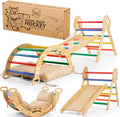 Set Arrampicata Montessori 5-in-1 per Interni: Triangolo, Arco e Scivolo con Cuscino per Bambini 1-3 Anni