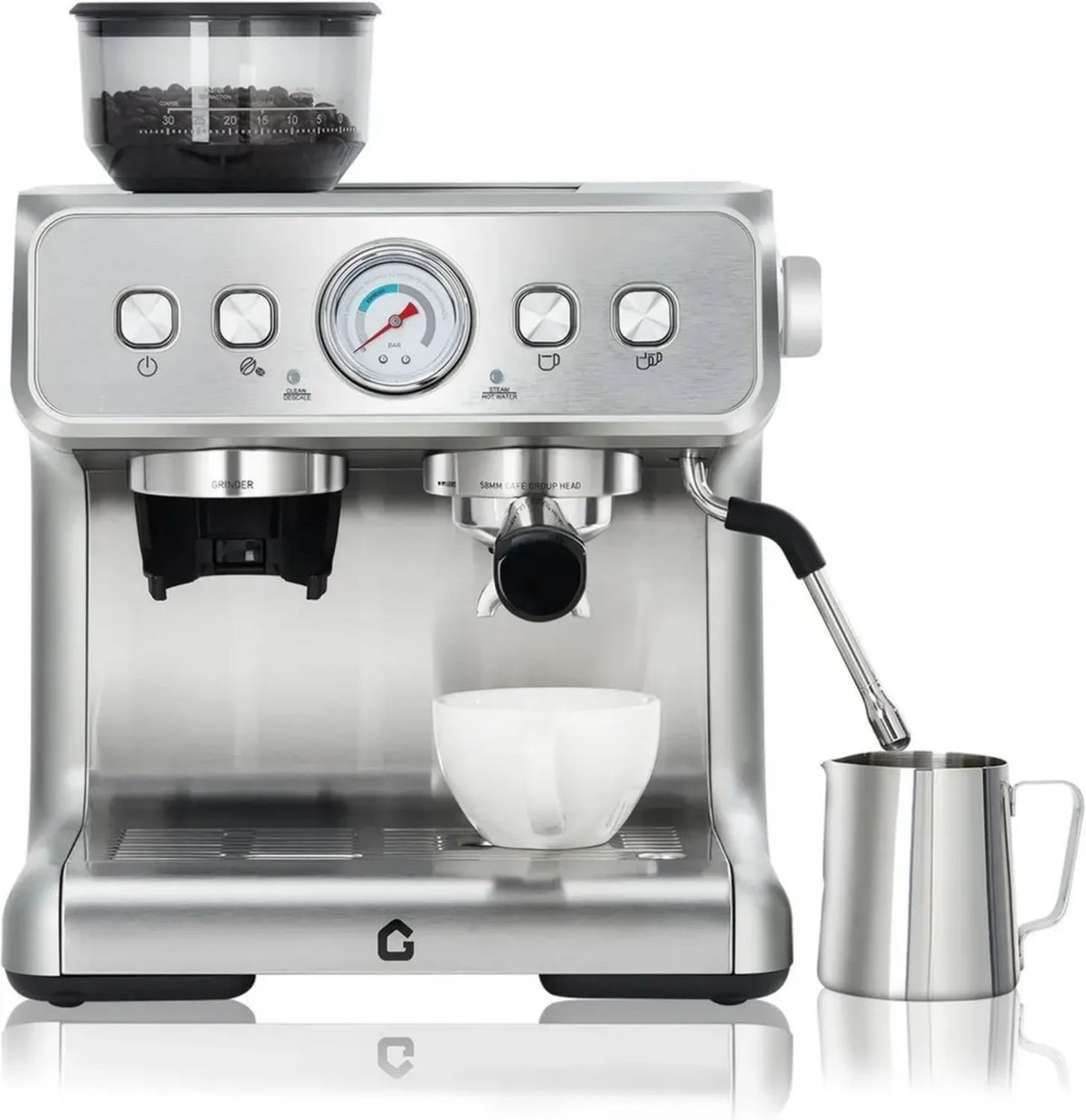 Macchina per caffè espresso con macinacaffè integrato, 20 bar, 30 livelli di macinatura, serbatoio 2.8L, schiumalatte a vapore, acciaio inox