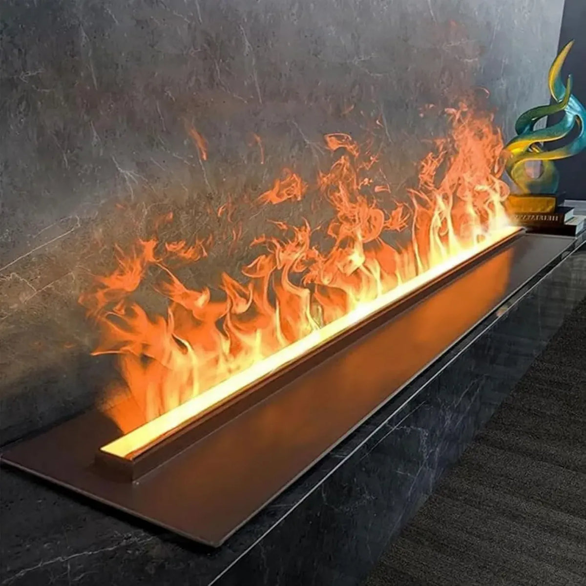 Camino Elettrico 3D con Fiamme Multicolore e Luminosità Regolabile, Acciaio Inox, 80 cm