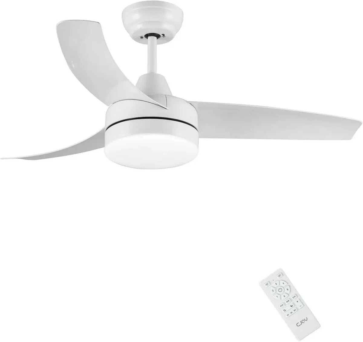 CJOY Ventilatore da Soffitto con Luce LED, 107cm, 6 Velocità Silenziose, Funzione Reversibile e Timer