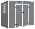 Capanno da Giardino Outsunny con Finestre e Serratura, Tetto Inclinato Impermeabile, Grigio, 2.54m²