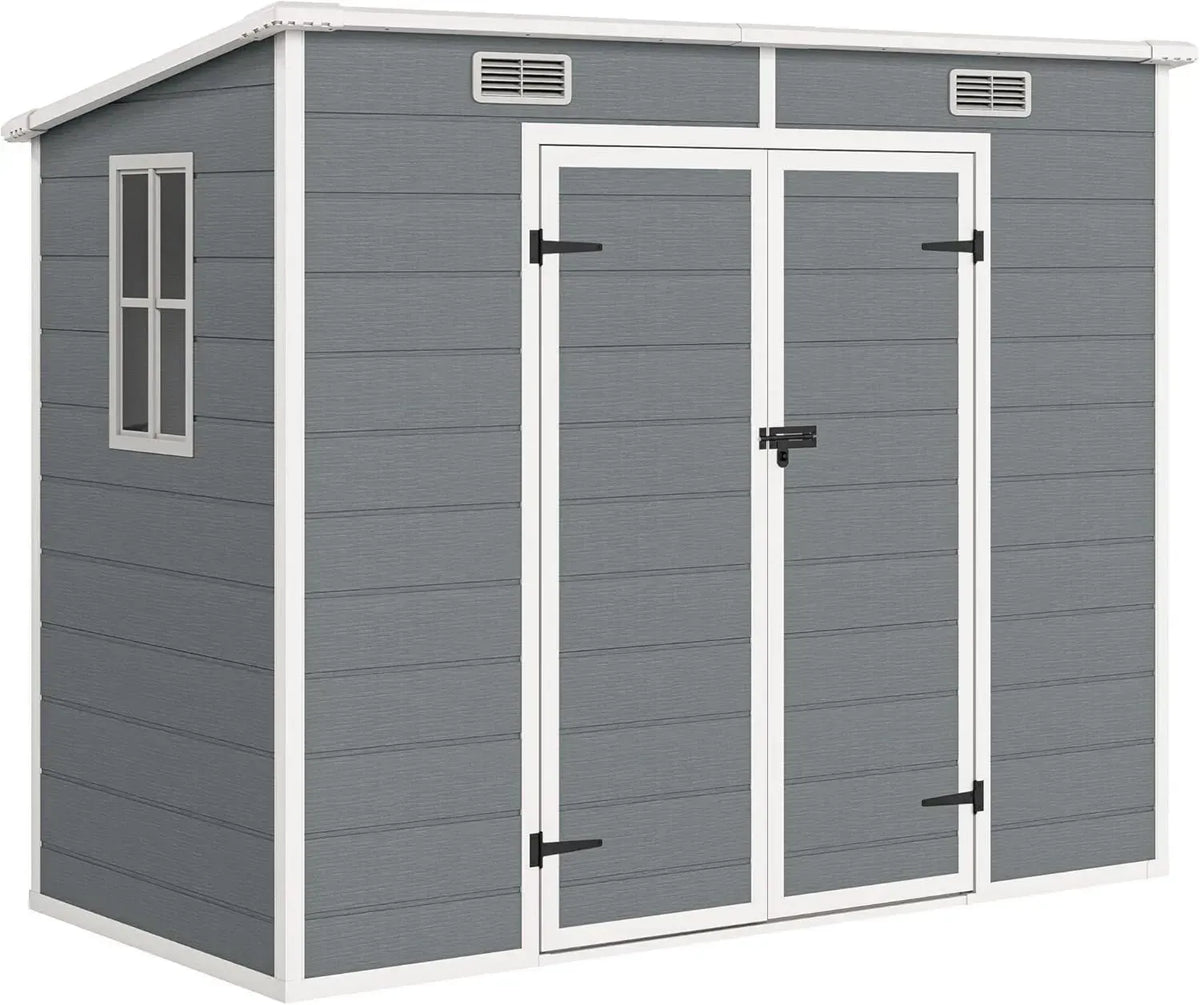 Capanno da Giardino Outsunny con Finestre e Serratura, Tetto Inclinato Impermeabile, Grigio, 2.54m²