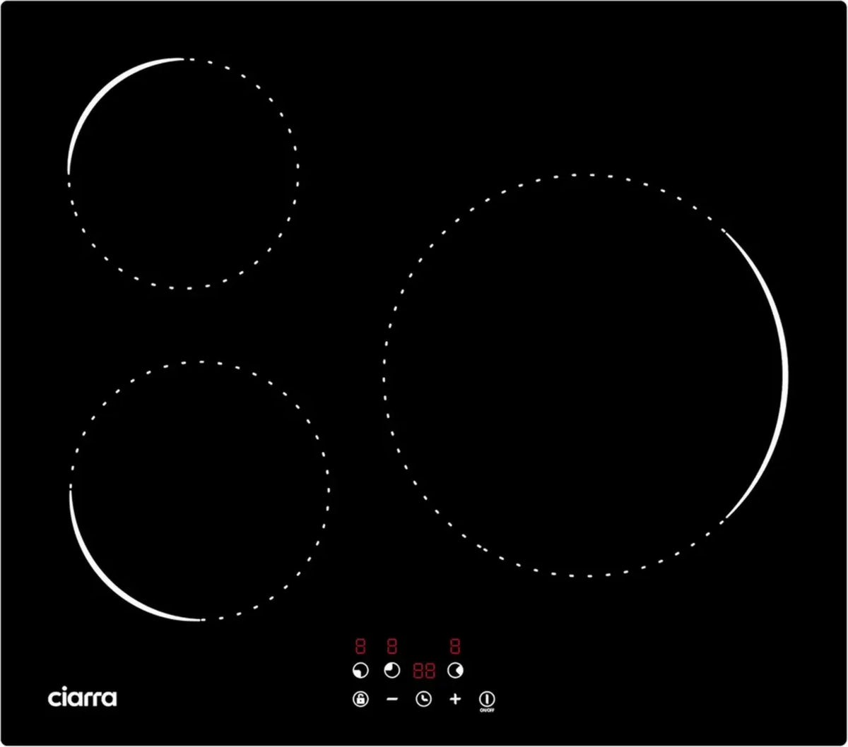 Piano Cottura a Induzione CIARRA 59cm con 3 Zone, Controllo Touch e Sicurezza