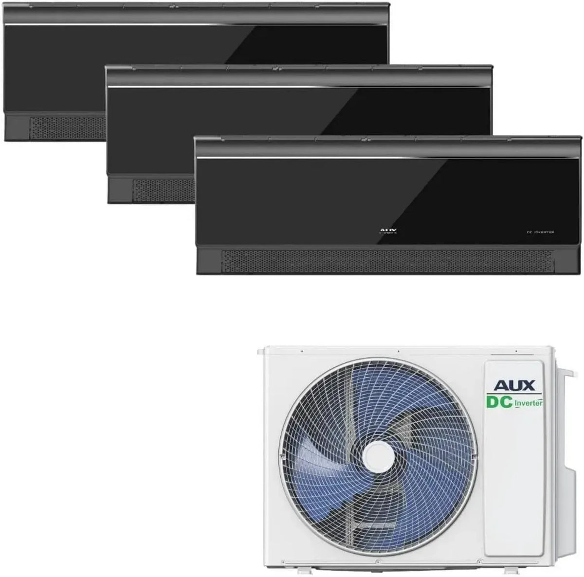 Climatizzatore Multi Split AUX A++ 27000 BTU, 3 Unità da Parete 9000 BTU con Wi-Fi, R32, Nero Lucido, Silenzioso per 3 Stanze