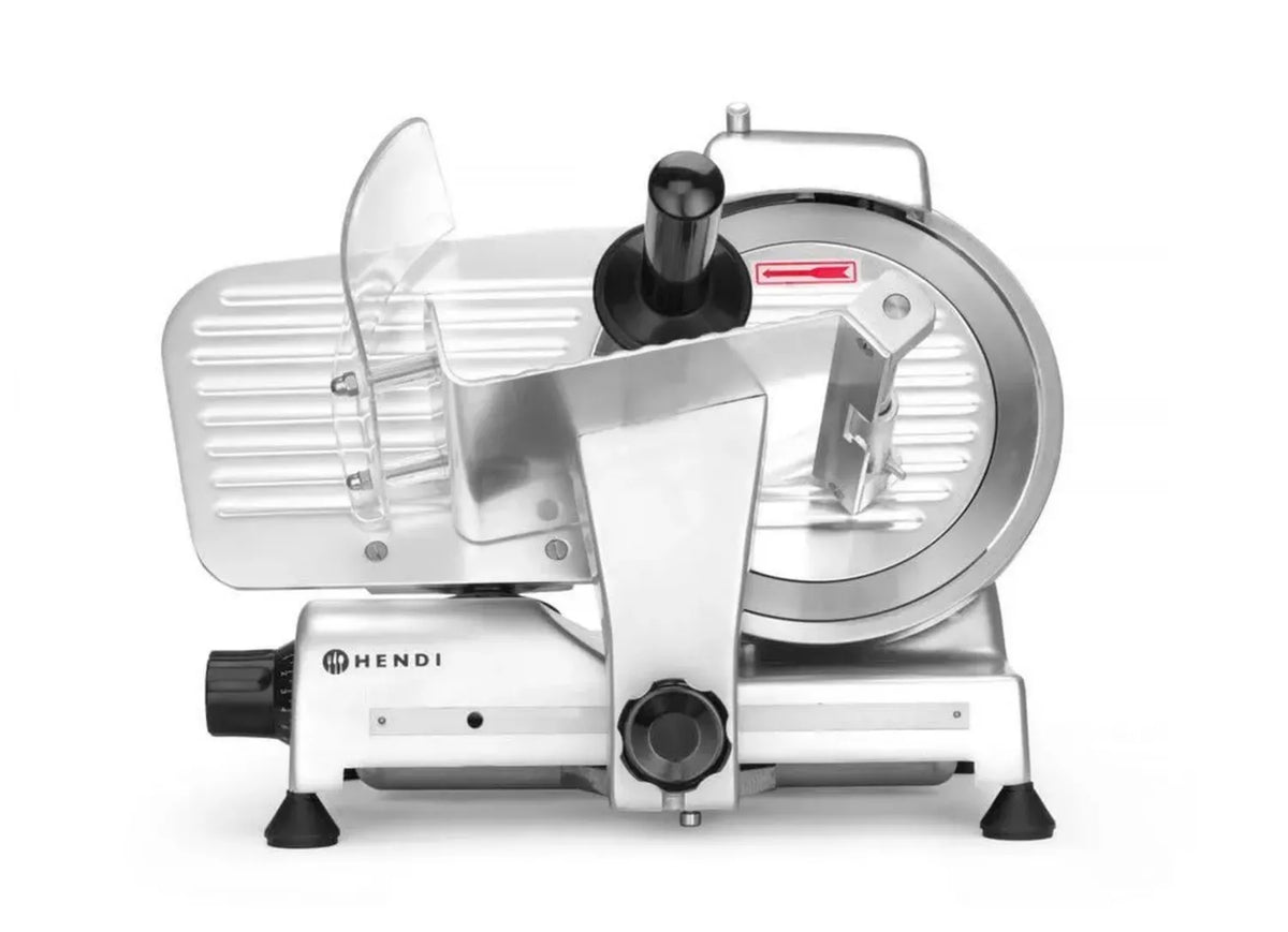 HENDI Affettatrice Professionale Elettrica 220mm in Acciaio Inox, Spessore Regolabile 0-12mm, 280W