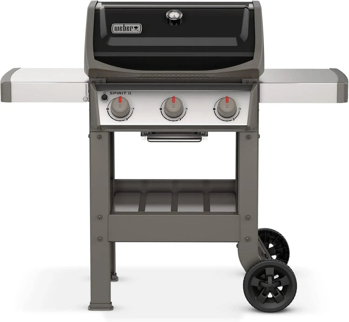 Weber Spirit II E-310 GBS Barbecue a Gas 3 Fuochi, Griglia 60x46 cm, Termometro Integrato, Ripiano Laterale Pieghevole, 4 Ruote, Nero/Grigio