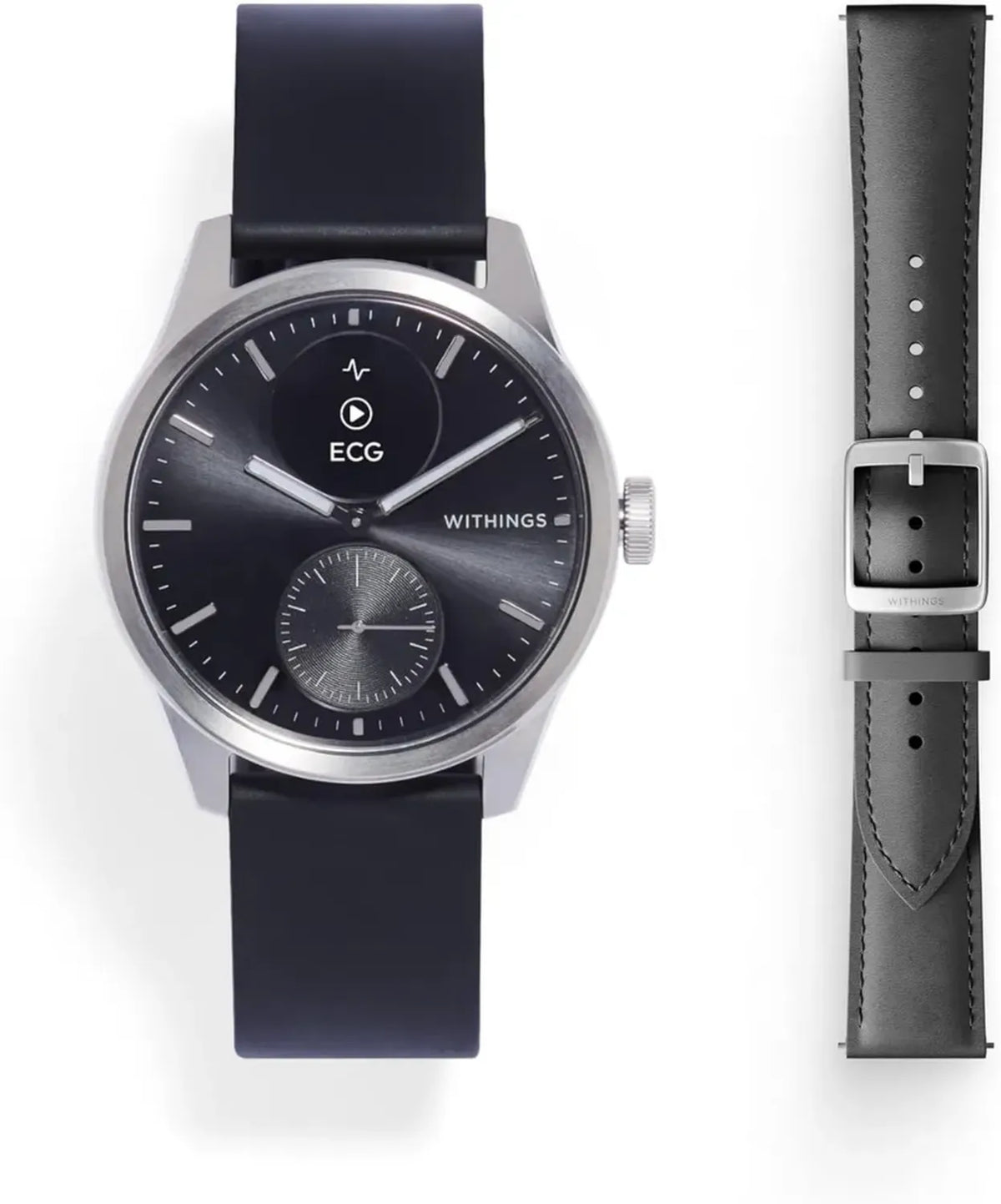 Withings ScanWatch 2 Set con Bracciale in Pelle - Orologio Ibrido Intelligente con ECG, SpO2, Monitoraggio del Sonno e Salute