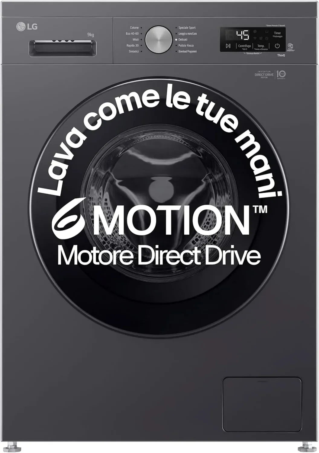 Lavatrice LG F4NX1009NMB 9 kg Caricamento Frontale Serie X1, Classe A, 1400 Giri, Wi-Fi, 6 Motion Direct Drive, Cura Allergie a Vapore, Libera Installazione, Nero Medio