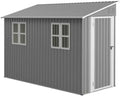Casetta da giardino in metallo 120x300 cm con kit pavimento e finestre, porta reversibile, colore grigio