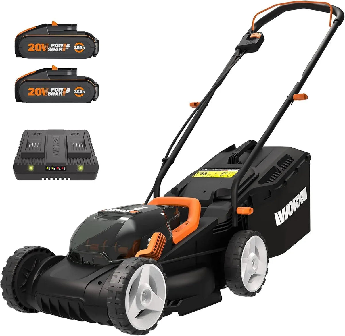 Tagliaerba a Batteria WORX 40V con Larghezza di Taglio 34 cm e 2 Batterie da 2,5Ah