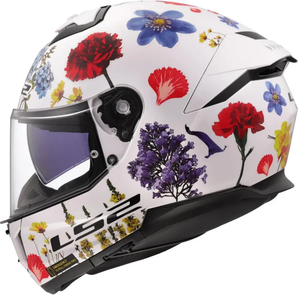 Casco Integrale Moto LS2 STREAM II FLOWERS Bianco Lucido S