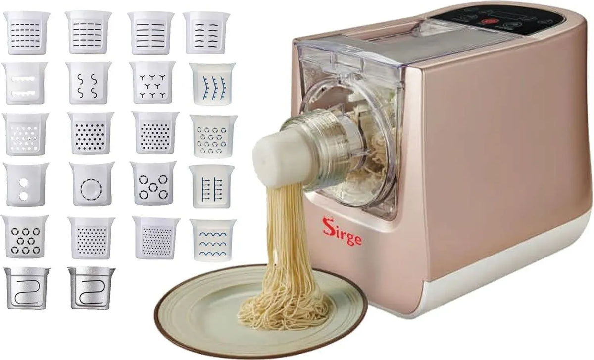 Macchina per Pasta Sirge PASTARITA 300W con 22 Trafile, Capacità 900g, Estrusione Verticale, 6 Programmi e 2 Manuali, Kit Ravioli Incluso