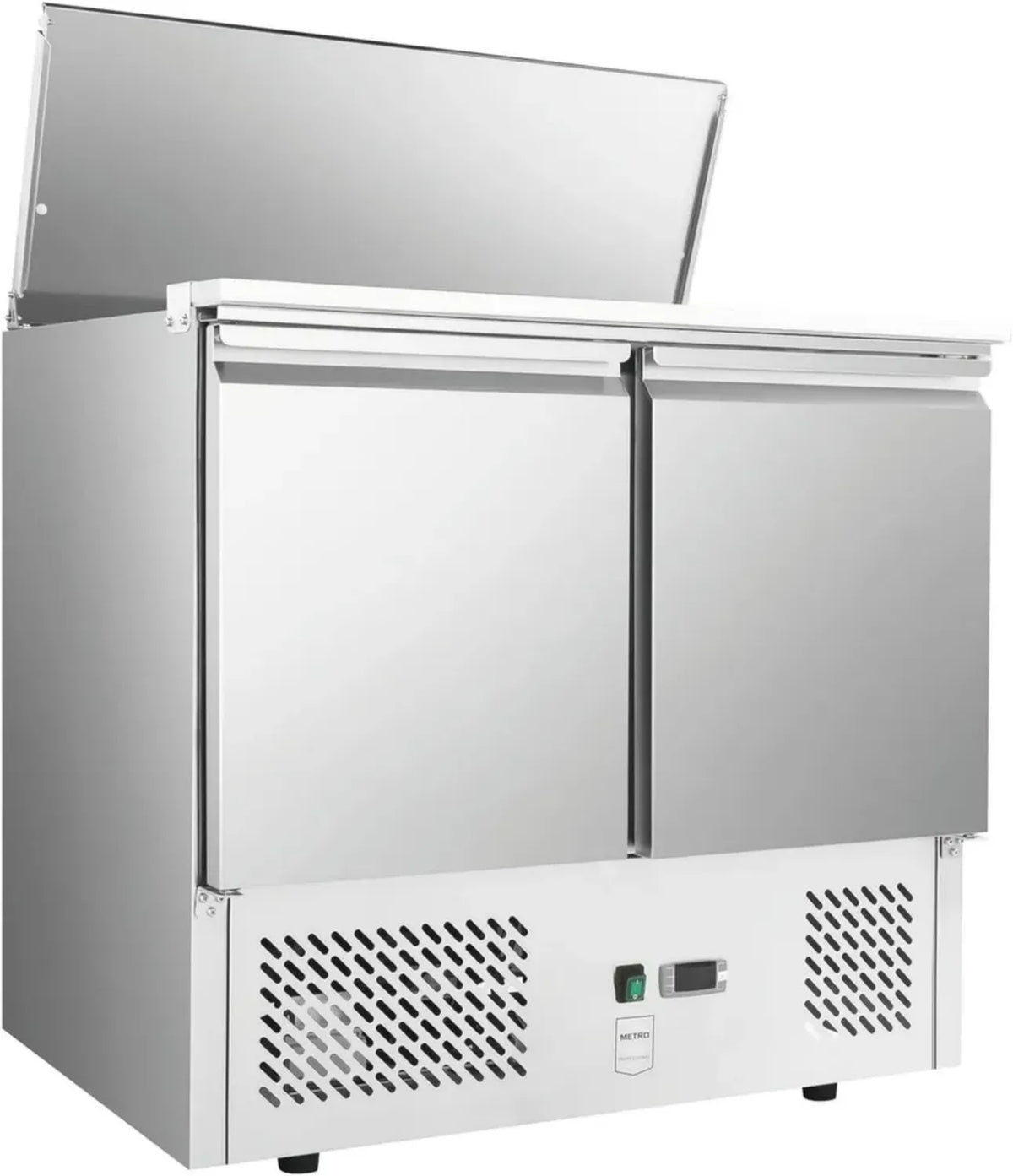 Saladette refrigerata professionale in acciaio inox, 239L con vaschette GN e serratura