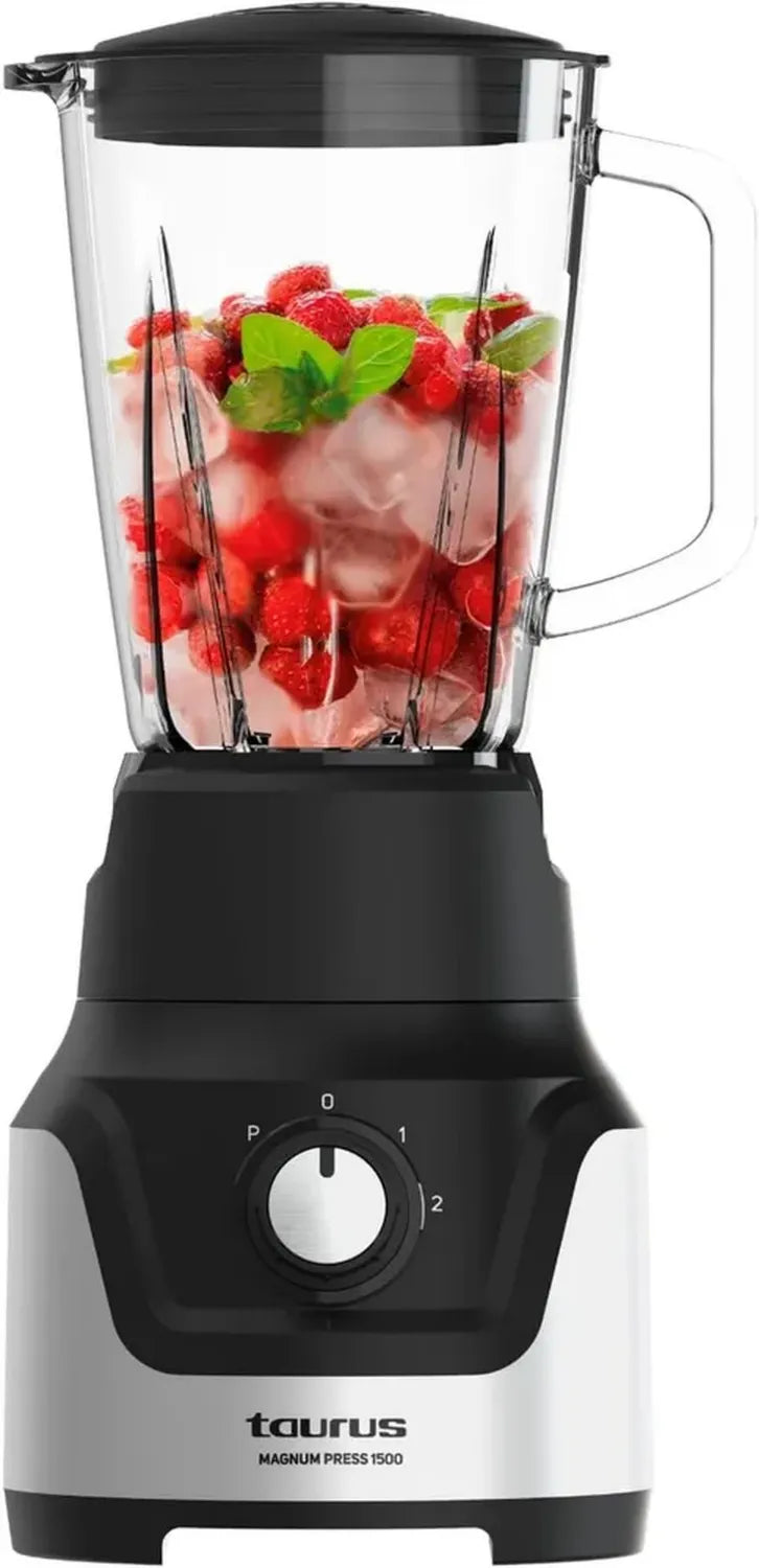 Frullatore Taurus Magnum Press 1500W in Acciaio Inox con Caraffa in Vetro da 1,5L, 2 Velocità e Funzione Turbo