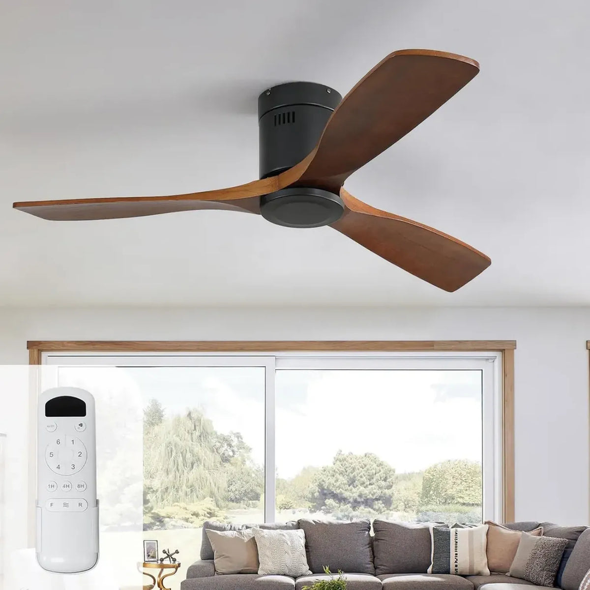 Ventilatore da Soffitto 132cm in Legno Massiccio con Telecomando e Motore Silenzioso