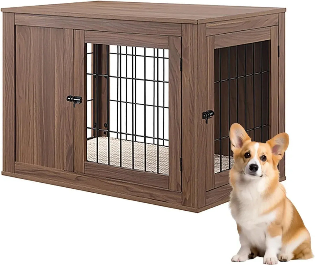 Cuccia Moderna per Cani in Legno e Metallo per Interni, Elegante e Multifunzionale, Adatta per Cani di Taglia Piccola e Media fino a 50 kg, Colore Noce, Dimensioni 91x58 cm