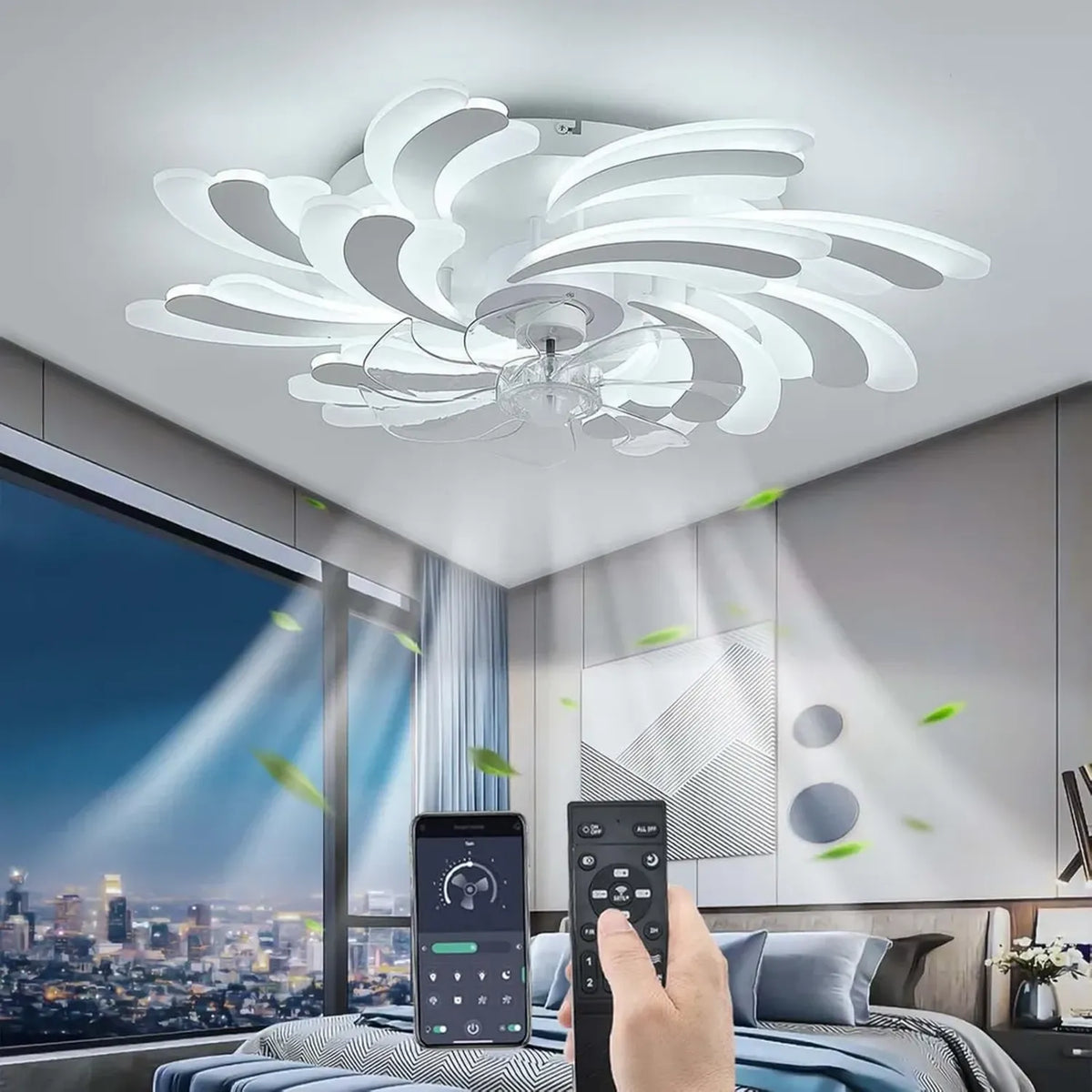 Ventilatore da Soffitto LED 50W con Luce Dimmerabile, Silenzioso e Moderno, 6 Velocità Regolabili, 80CM, Bianco, Ideale per Soggiorno e Camera da Letto