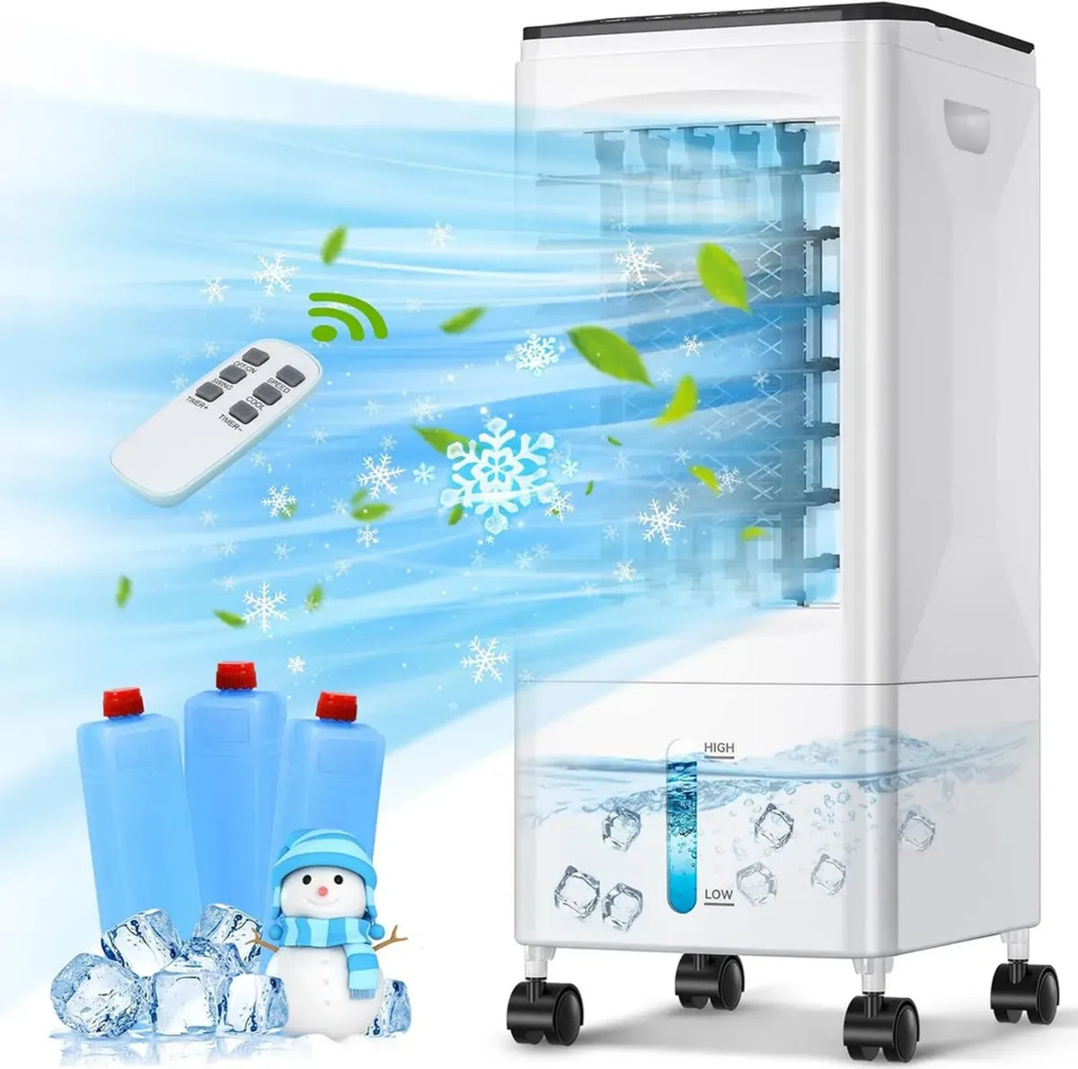 Climatizzatore Portatile Silenzioso 5,5 L, Raffreddatore d'Aria 3 in 1 con Ventilatore e Umidificatore, Timer 1-7 H, 3 Velocità, Telecomando, per Casa e Camera