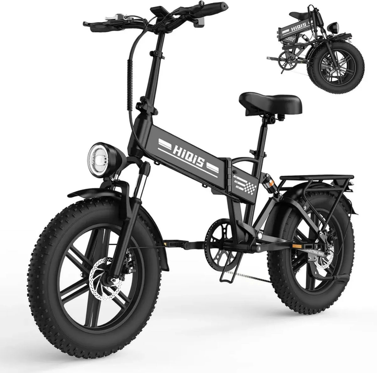 Bici Elettrica per Adulti con Batteria Rimovibile, Fat Tire 20' x 4.0', 7 Velocità, Autonomia 80KM, Freni a Disco e Sospensione Completa