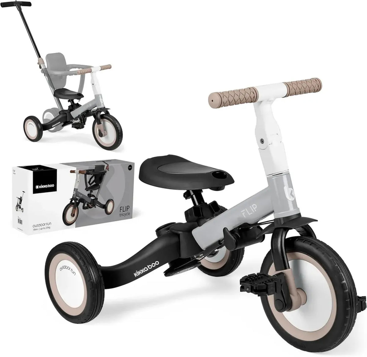 Triciclo Evolutivo KikkaBoo 5 in 1 per Bambini 1-5 Anni, Passeggino con Maniglione Regolabile, Grigio