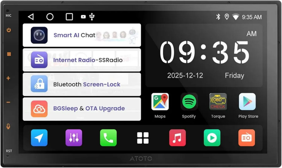 Autoradio Android 7'' con CarPlay e Android Auto Senza Fili, Bluetooth IoT, Wi-Fi, GPS Integrato, Assistente AI, BGSleep, EQ/RDS/DSP, Aggiornamenti OTA