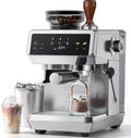 AMZCHEF Macchina da Caffè Espresso 20 Bar con Macinacaffè Integrato, 44 Livelli di Macinatura, 4 Impostazioni di Temperatura, Funzione Cold Brew, Lancia Vapore per Cappuccino, Acciaio Inox, 1.8L