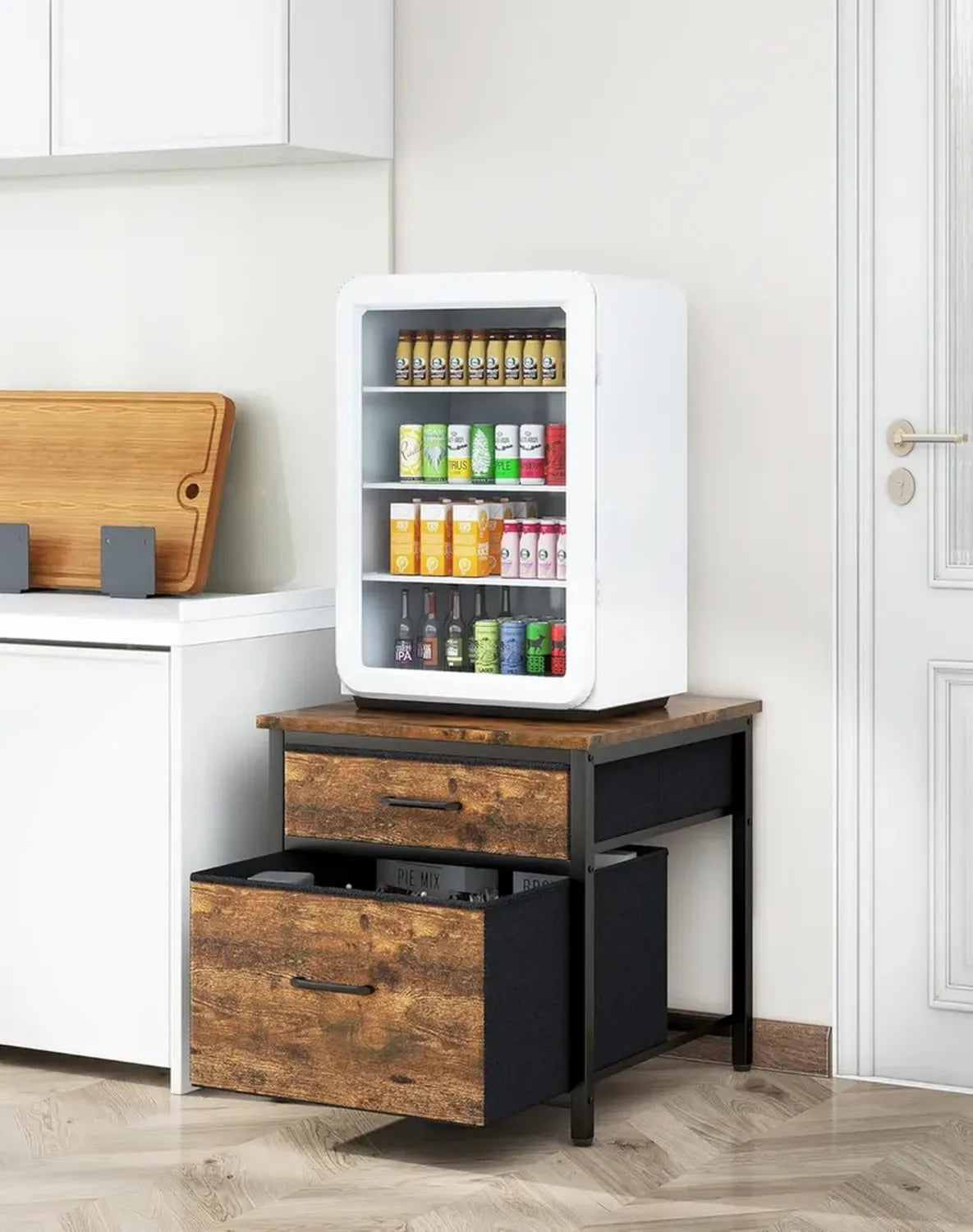 Mobile Compatto con Cassetti in Tessuto per Cucina e Ufficio, Supporto Frigorifero YMYNY, Marrone Rustico